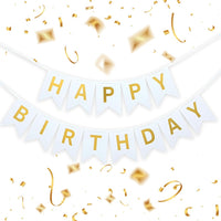Happy Birthday Banner,Pre-Strung Black and Gold Party Decorations，16ft Pre-Strung Hanging Sign - GOLD
