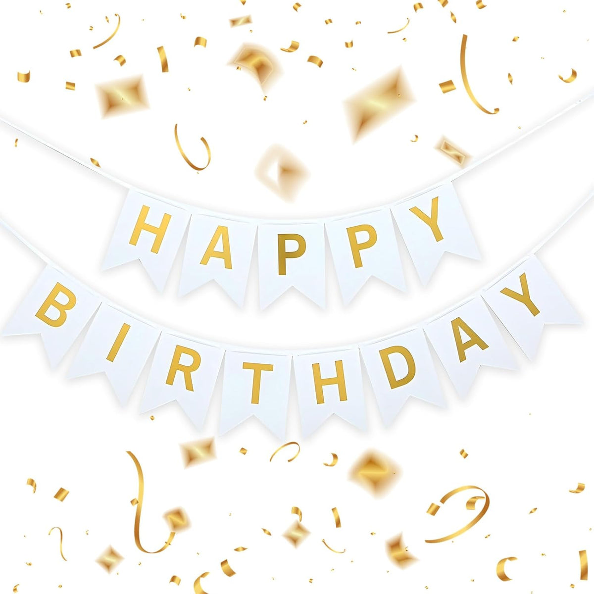 Happy Birthday Banner,Pre-Strung Black and Gold Party Decorations，16ft Pre-Strung Hanging Sign - GOLD