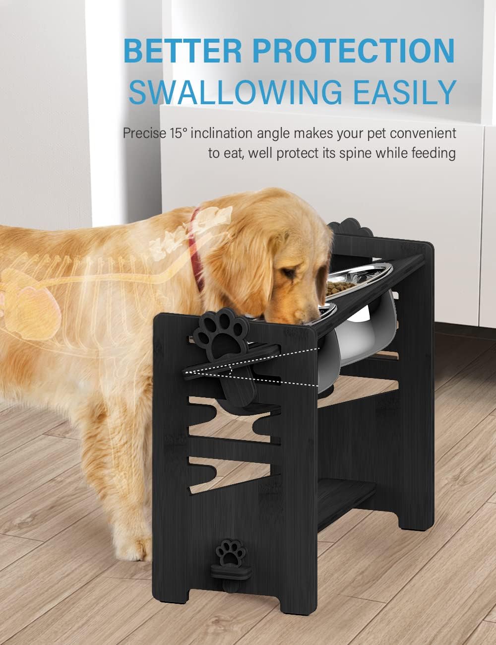 Elevated Dog Bowls, Raised Dog Bowl Stand Adjustable Small - Black / Large / Without Mat - image 4