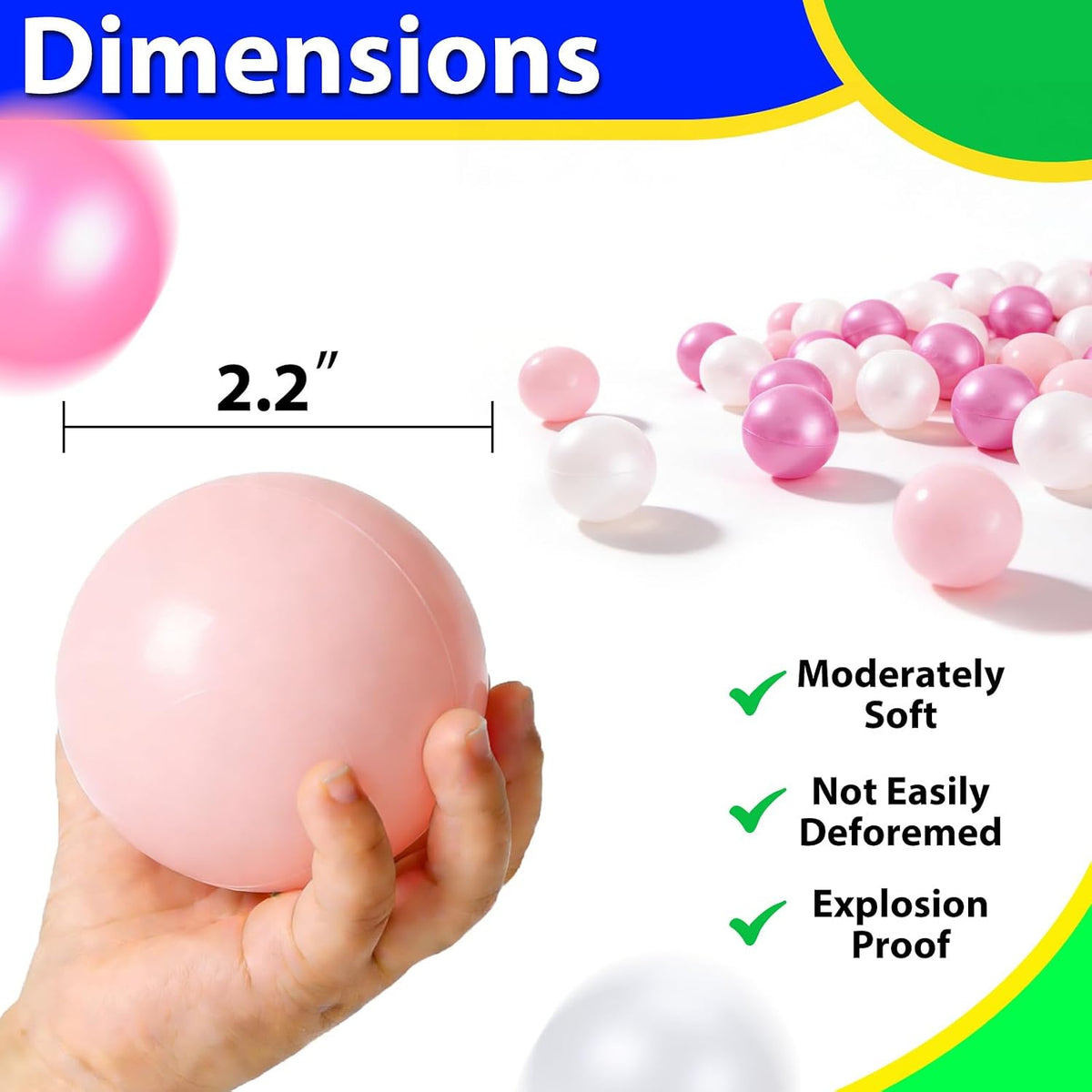 Ball Pit Balls for Toddlers, Crush Proof - Purple Pink White / 100 balls - image 4