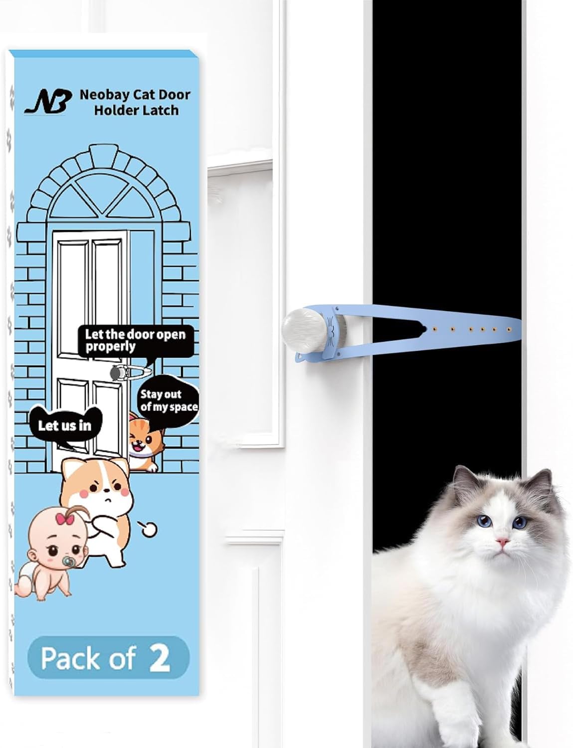 Neobay Cat Door Latch with Stabilizer - Blue 2 Packs