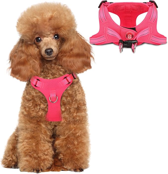 Dog Harness Step in Dog Vest Harness, Reflective Adjustable Puppy No Pull Harness Breathable Soft for Small and Medium Dogs Cats, Pink, XS