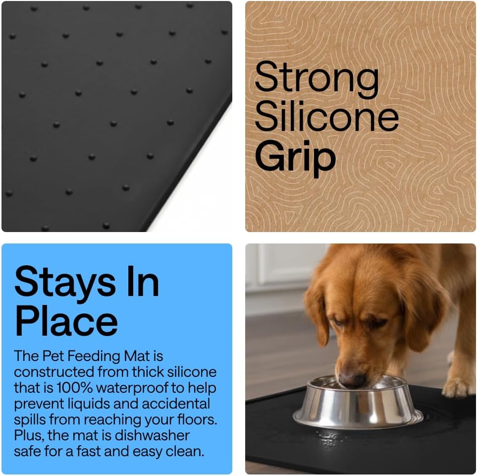 GORILLA GRIP Dog Food Mat, 100% Waterproof Silicone, 16x10 Beige – Essentials for Dogs - Black / 23"l X 15"w - image 3