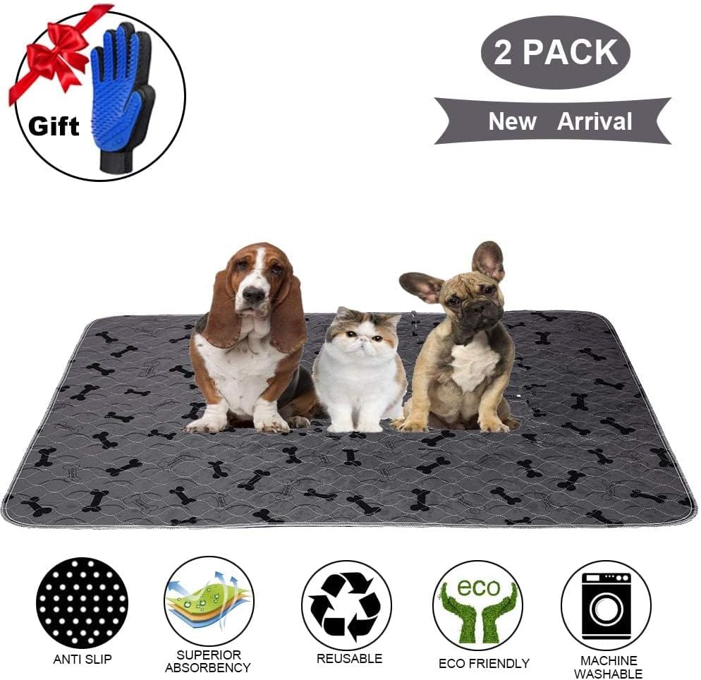 Washable Dog Pee Pads with Free Grooming Gloves - 24x36 Inch (Pack of 2) - image 3