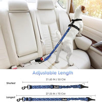 SlowTon Dog Seat Belt, Adjustable Dog Safety Belt Leash, 2 in 1 Latch Bar Attachment Dogs Car Seatbelt with Elastic Nylon Bungee Buffer, Reflective Nylon Belt Tether Connect (BL Dog Paw)