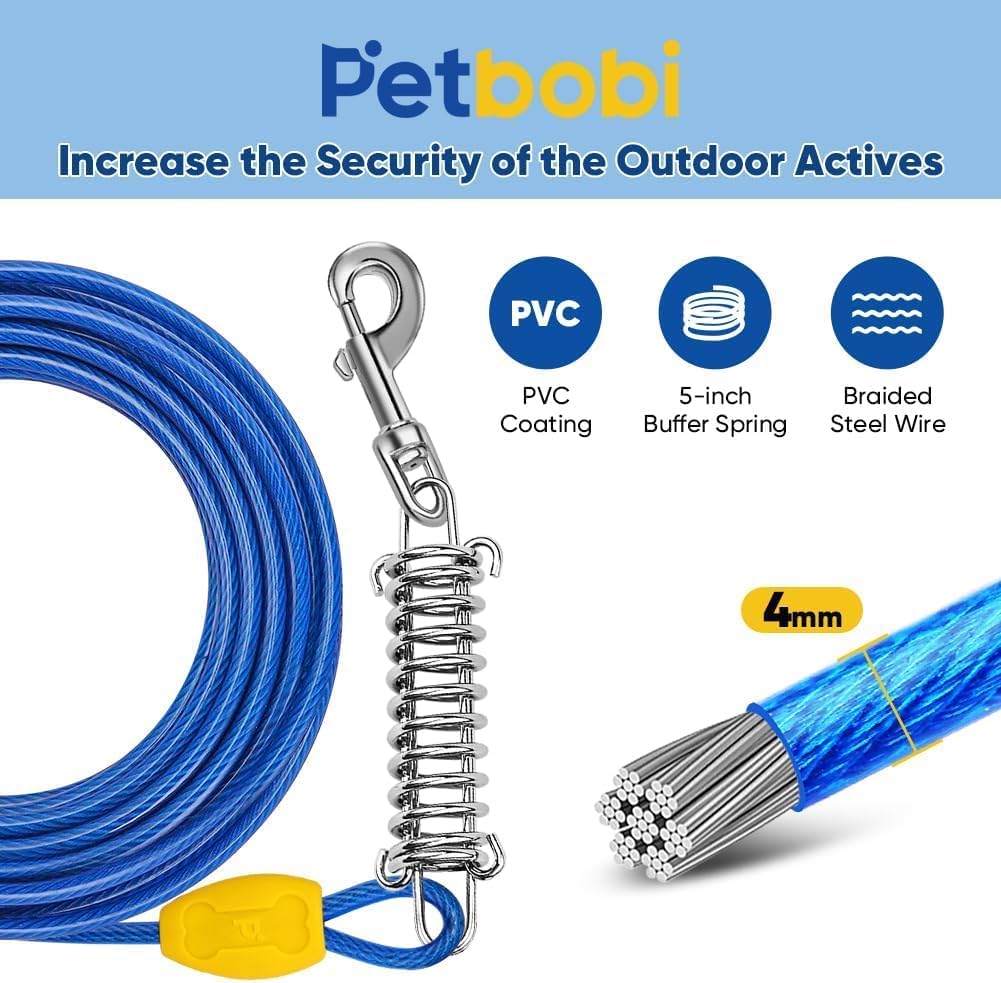 Petbobi Dog Tie Out Cable and Stake - 30 ft (120 lbs) / Blue - image 2