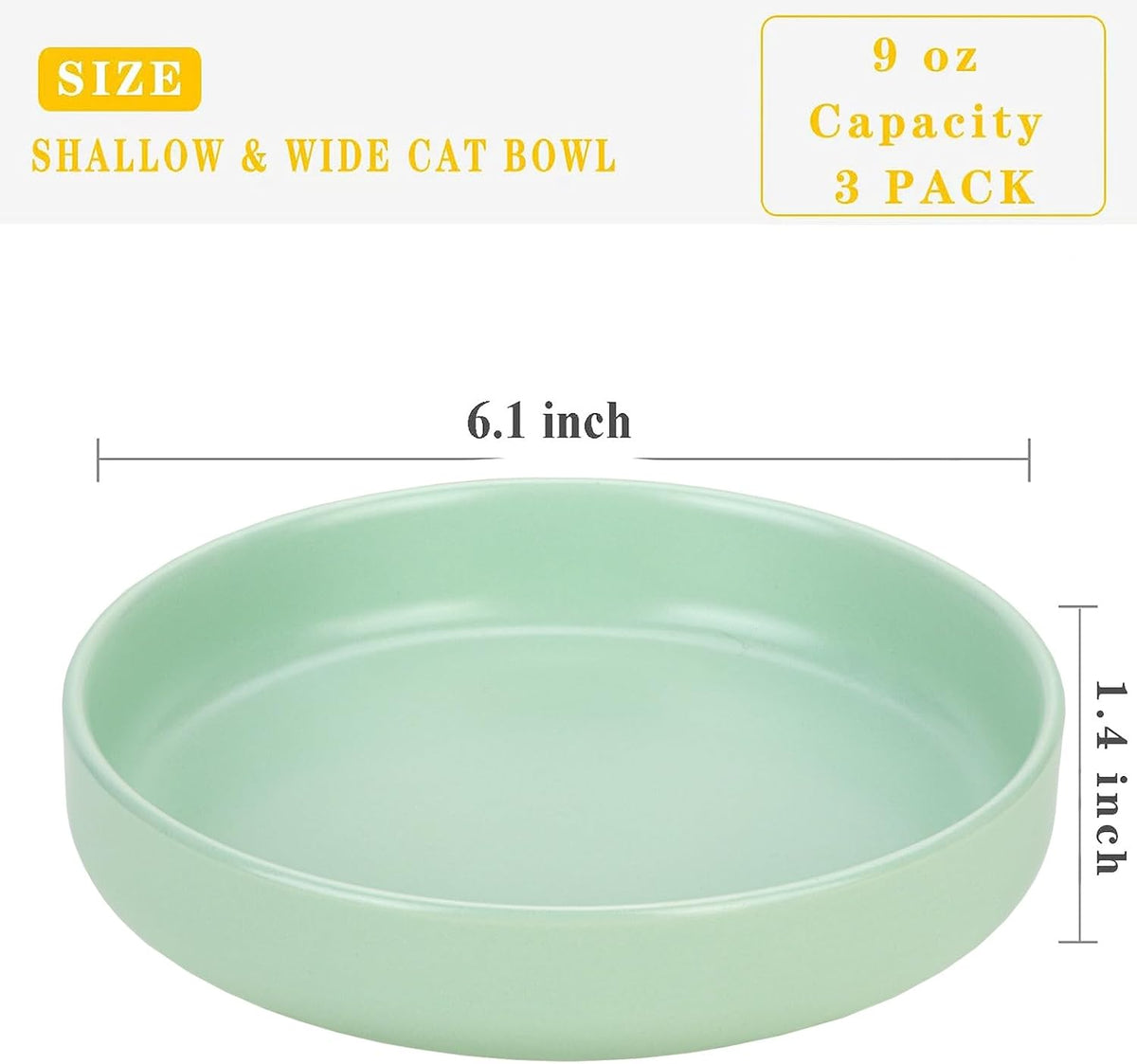 Ceramic Cat Bowls, Shallow Cat Dishes for Food and Water - Mint green - image 3