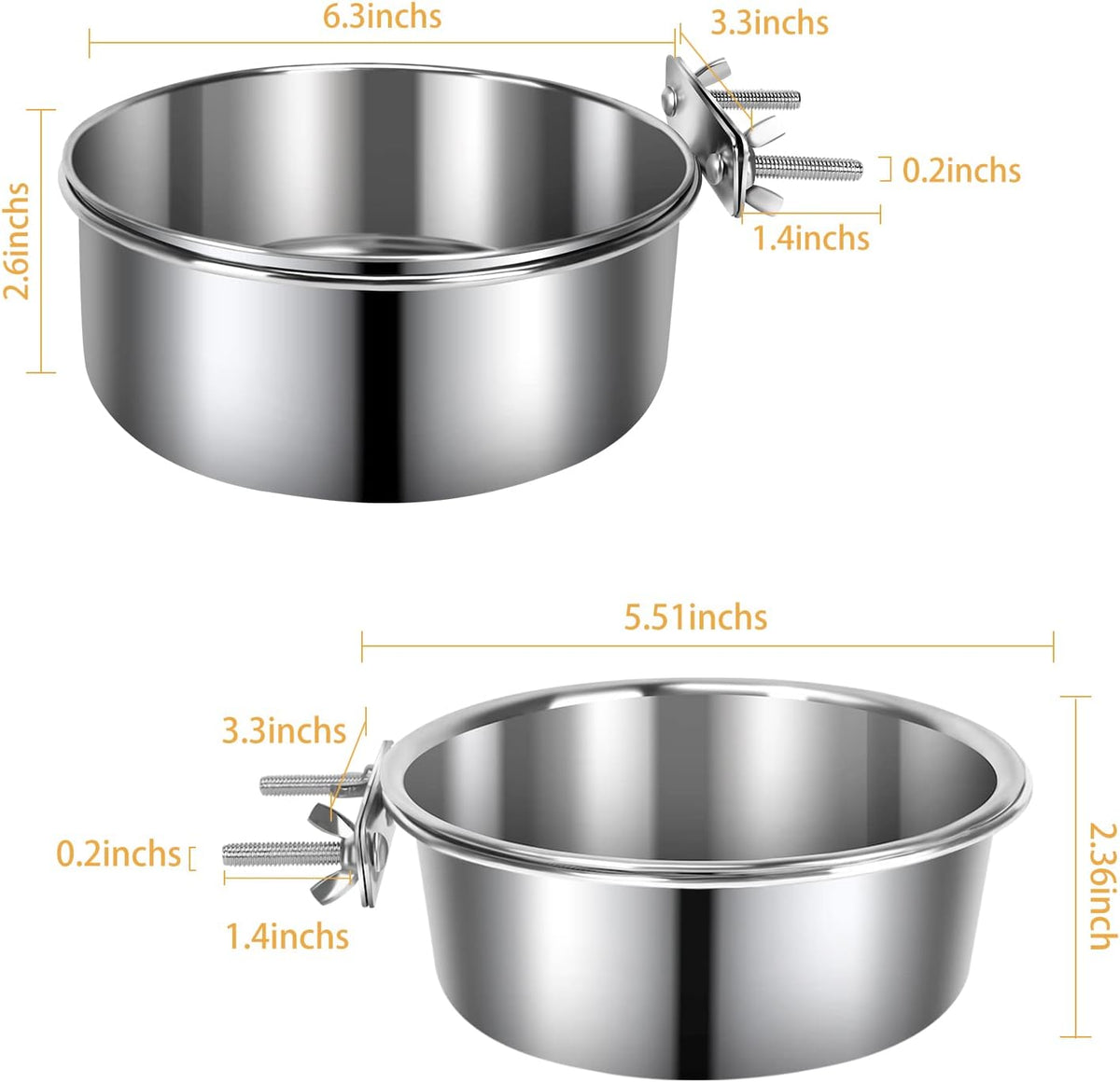 2 Pcs Stainless Steel Small Dog Crate Food Water Bowl - M (45 & 31 OZ) / Silver - image 2