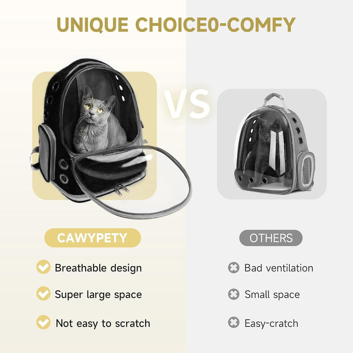 Cat Backpack Carrier, Breathable Cat Carrier Large Space Bubble Pet Backpack for Kitty Small Dog up - Black - image 2