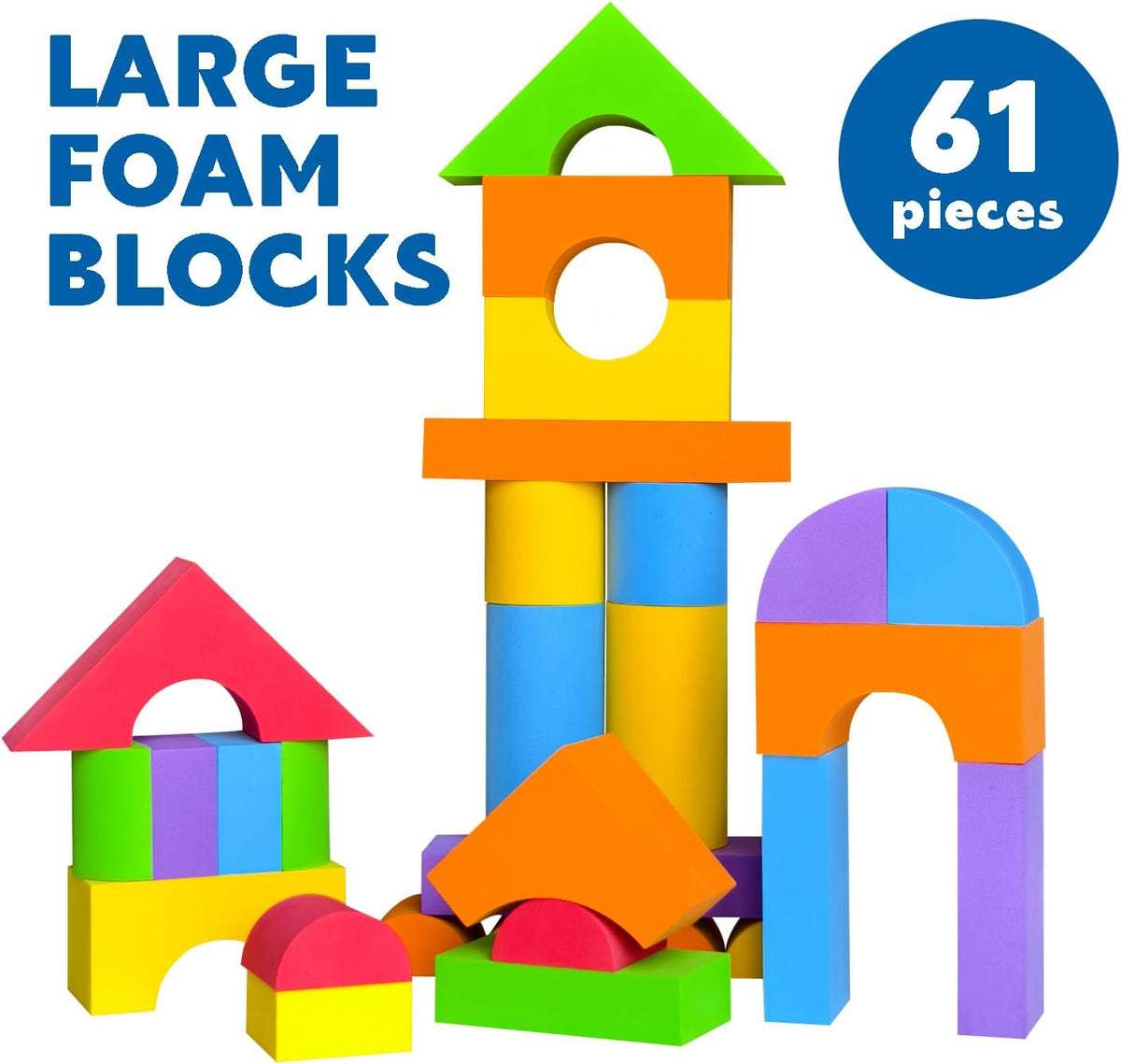 Pairez Toys 36 piece large soft foam stacking blocks for toddlers in six colors - view 3