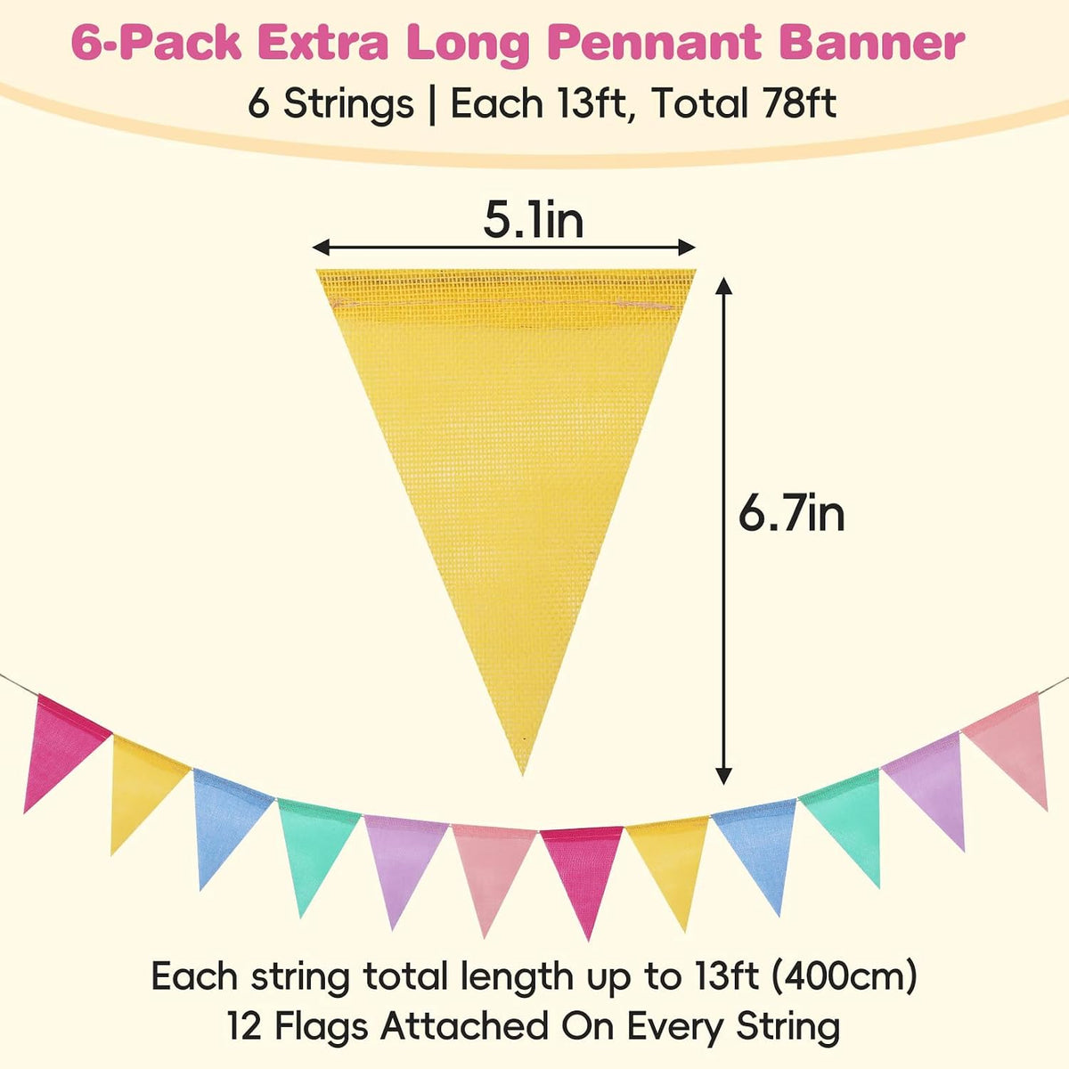 RUBFAC 170ft 120pcs Red White Striped Pennant Banner – Fun for Kids & Family - Pastel / 78ft - image 2