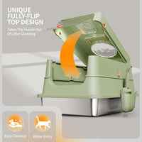 Stainless Steel Cat Litter Box with Lid, XL Large Enclosed - Green - image 3