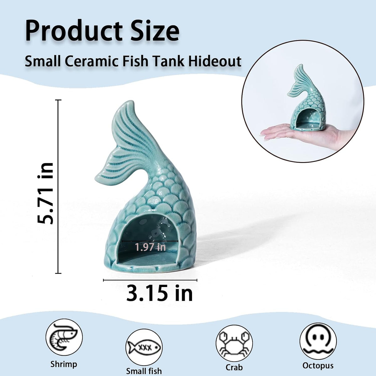 Pink Aquarium Decor Ceramic Cute Strawberry Betta Fish Tank Cave – Essentials for Fish - Fish Tail-blue / Fish Tail - image 3
