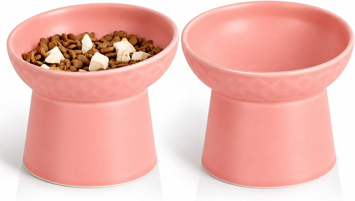 YauYik Small Raised Cat Bowls - PINK-2PC
