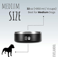 EVELANDO® Premium Dog Food Bowl 32 oz Stainless Steel 4 Cups Small Medium Dog Bowls Non Slip & BPA-Free S M L Pet Water Bowl Platos para Perros Indoor Outdoor Pet Dish Feeder Water and Food Dish