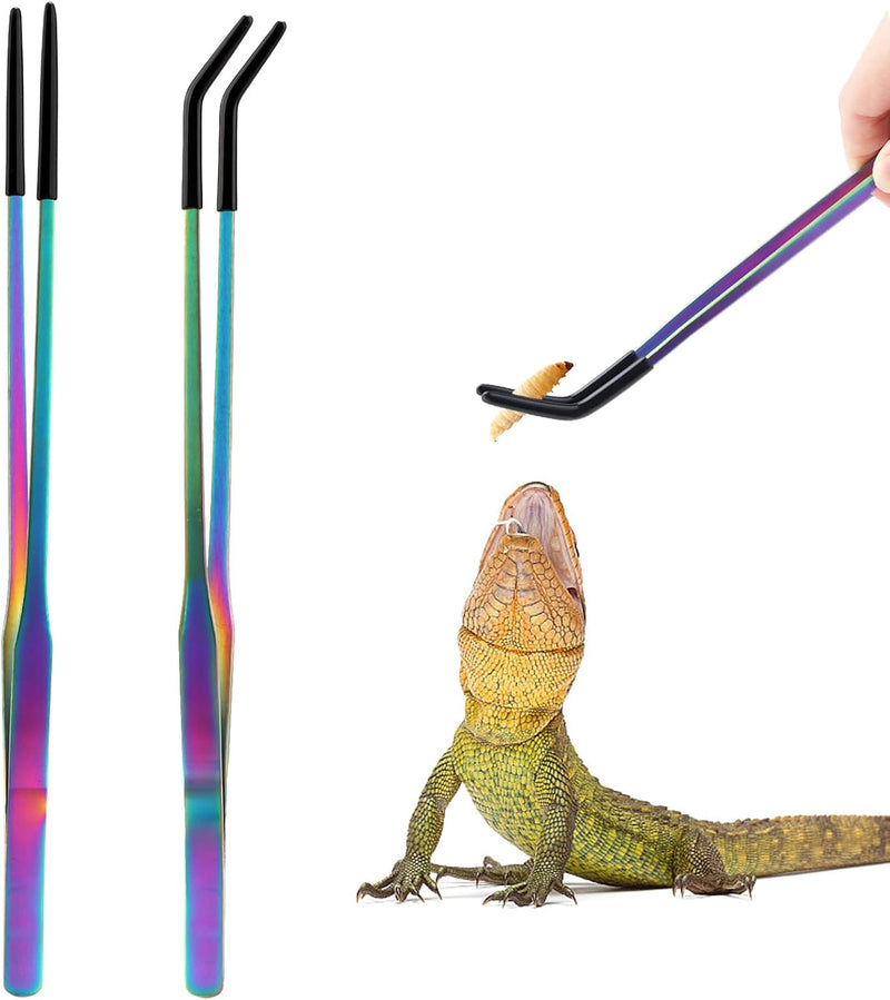 OLIISS Iridescent Reptile Feeding Tongs with Rubber Tips, 10.6" - 10.6 Inch