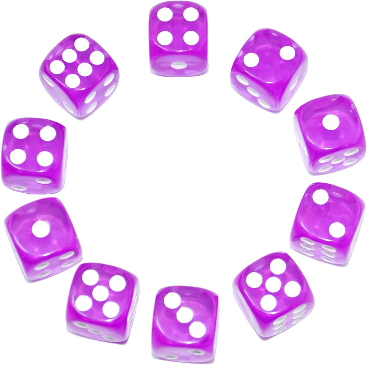 SmartDealsPro 10-Pack D6 Six Sided 16mm Transparent Dice Die for DND - Purple Translucent - image 2