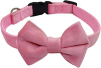 Dog Collar with Bowtie Soft Velvet Material with Quick Release Buckle - M / Pink