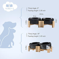SPUNKYJUNKY 15° Slanted Ceramic Dog and Cat Bowl with Wooden Stand, Tilted Bulldog Food and Water Bowl No Slip Non-Spill for Cats Medium Dogs Big Face Pets 13.5 OZ (1.7 Cups, Black × 2)