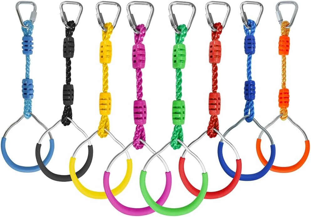 Swing Gymnastic Ring Warrior Obstacle Course Slackline Climb Trapeze - 8 Pack / Multi-color