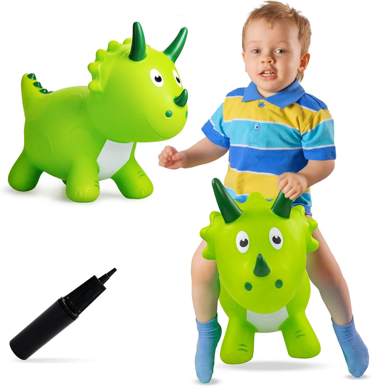 VangeBow Bouncy Horse Animal Hopper Toy for Toddlers 1-5 – Fun for Kids & Family - Green Little Triceratop