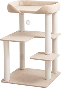 37.5" Cat Tree Tower for Large & Senior Cats, Low-Step Design – Essentials for Cats - Ivory 37.4''