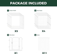 FXW Homeplus Unleashed Indoor Dog Playpen - Stress-Free and Safe Play, Heavy Duty 24 Inch 5 Acrylic Panels + 5 Wire Panels Dog Pen for Puppy and Small Dogs, White│Patented