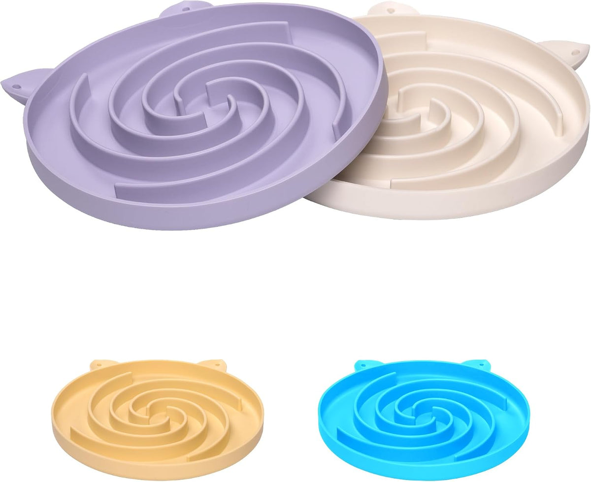 Slow Feeder Cat Bowl, Easy to Clean Silicone Bowl - Purple and White
