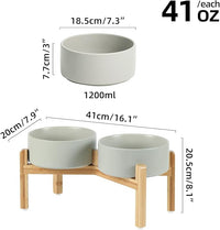 Ceramic Raised Double Bowls Set with Stand, Food & Water Bowls for Medium Breed Dogs, Weighted Dog Dishes, Pet Bowl(7.3'',41OZ, Grey)