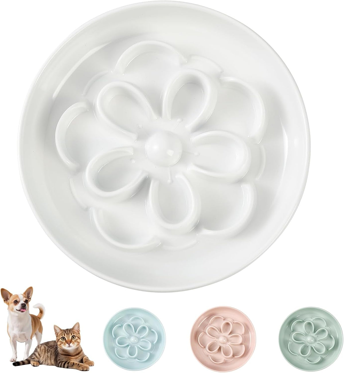 Melamine Cat Slow Feeder Bowl Set - White / 1 PACK