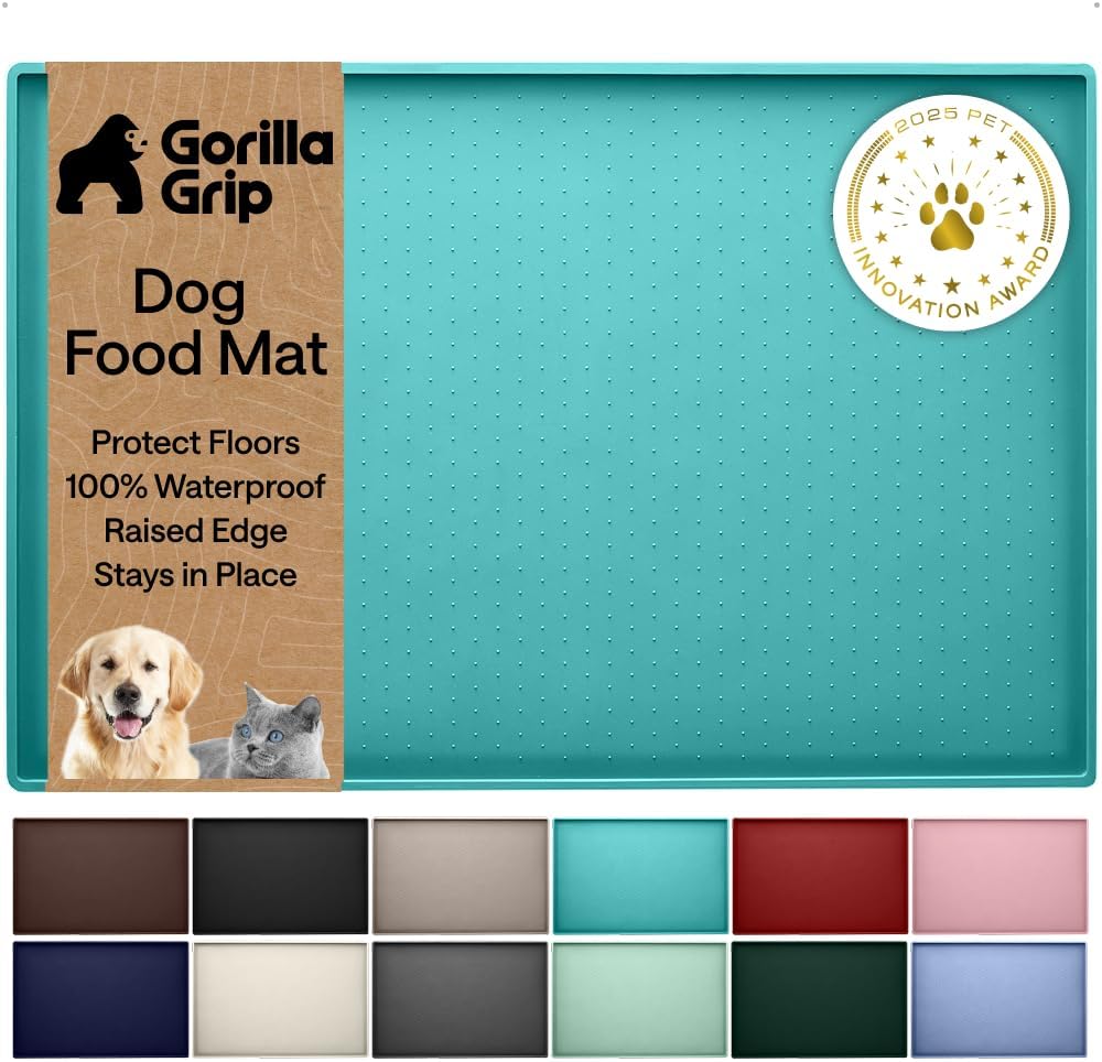 GORILLA GRIP Dog Food Mat, 100% Waterproof Silicone, 16x10 Beige – Essentials for Dogs - Turquoise / 23"l X 15"w