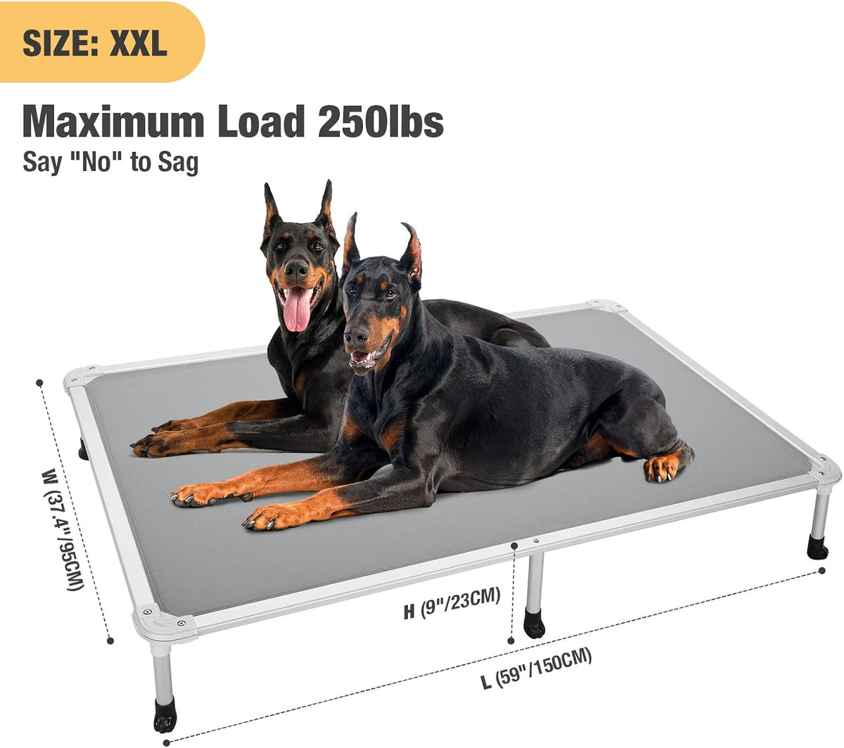 Veehoo Chew Proof Elevated Dog Bed, Cooling Raised Pet Cot - Gray / 59.0"L x 37.5"W x 9.0"Th - image 2