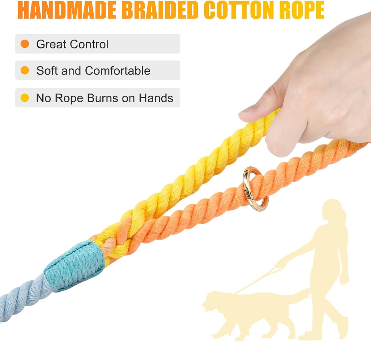 5 FT Handmade Rope Dog Leash for Small Medium and Large Dogs – Essentials for Dogs - 6FT x 1/2in (Pack of 1) / Colorful Rainbow - image 3