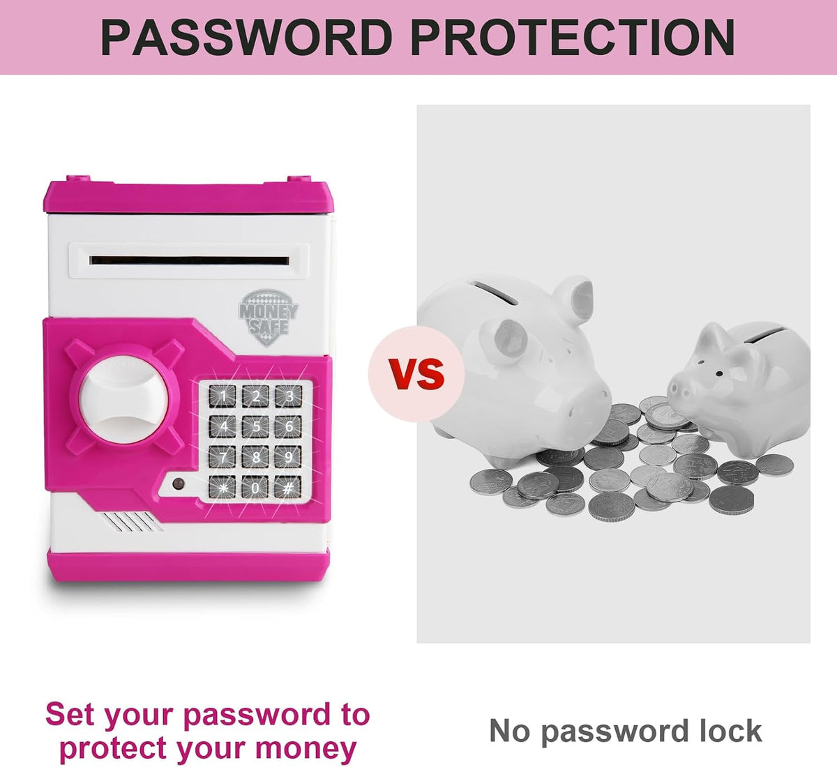 Pup Go ATM Piggy Bank for Kids, Password Electronic Kids Safe - Pink - image 3