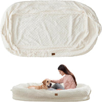 Orthopedic Human Dog Bed, with Faux Fur Washable Cover, Blanket - White / Cover (72x40x10)
