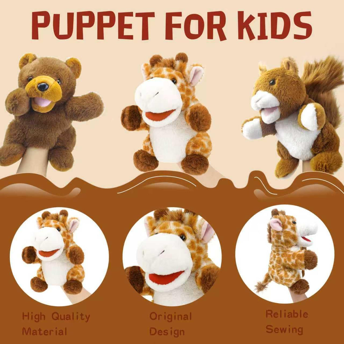 okegztoa 10 inch brown bear hand puppet with movable mouth and arms - view 16