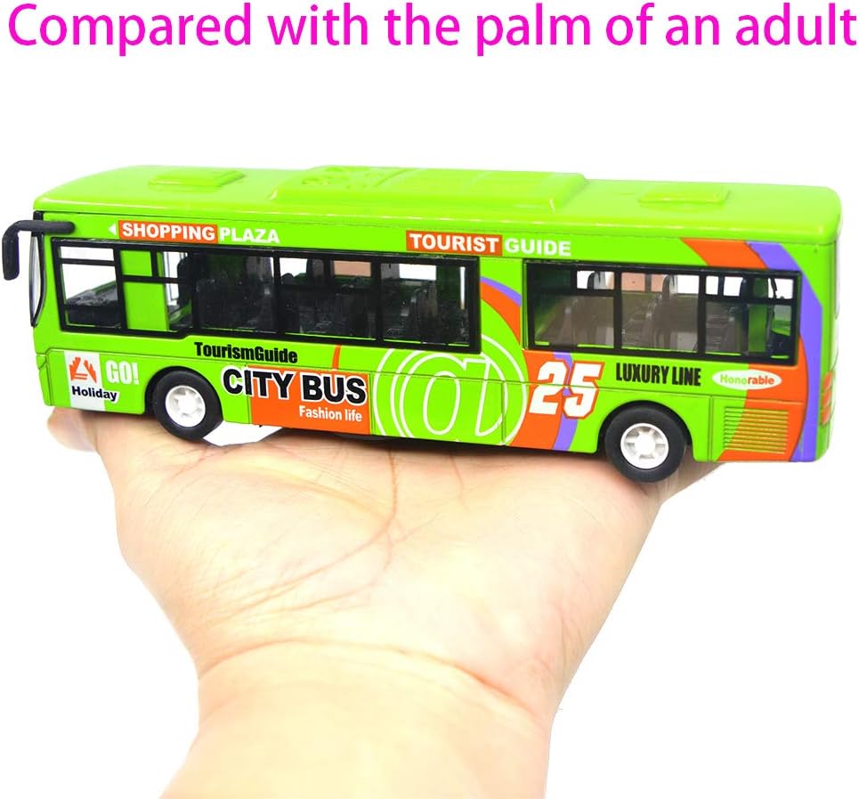 Ailejia yellow diecast city bus toy with pull back motor, lights and music - view 9