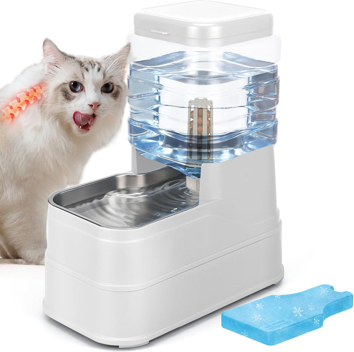 1.1 Gallon Pet Automatic Dog Water Dispenser Cat Gravity Waterer - White / 4L(1.1 Gallon)