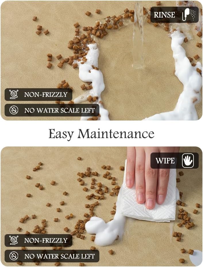 PADOOR Pet Feeding Mat-Absorbent Dog Mat for Food and Water Bowl-No - 12"x19" / Beige - image 4