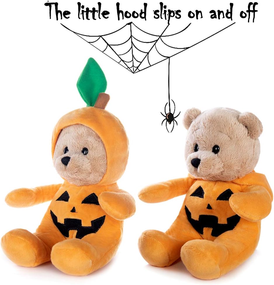 My OLi 9 inch Halloween plush bears 2 pack in pumpkin and wizard costumes with flip-top hats - view 9