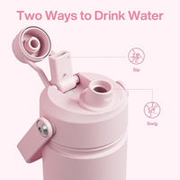 Kids Insualated Water Bottle with Straw - 12oz Stainless Steel Water Bottle with Dual Spouts, Leak-Proof, BPA-Free, Double Wall Vacuum Keeps Cold for 24 Hours for Sports, Travel, School (Cotton Candy)
