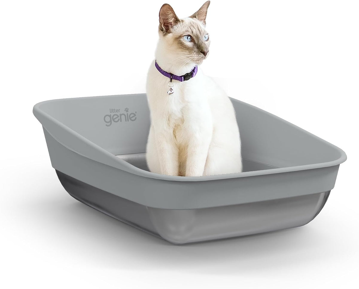 Litter Genie Cat Litter Box in Flexible Plastic with Handles - Silver