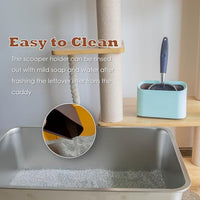 Aluminum Cat Litter Scoop in Holder, Non-Stick Cat Poop Scooper with Holder, Fast Sifting Kitten Poop Lifter and Caddy (Blue)