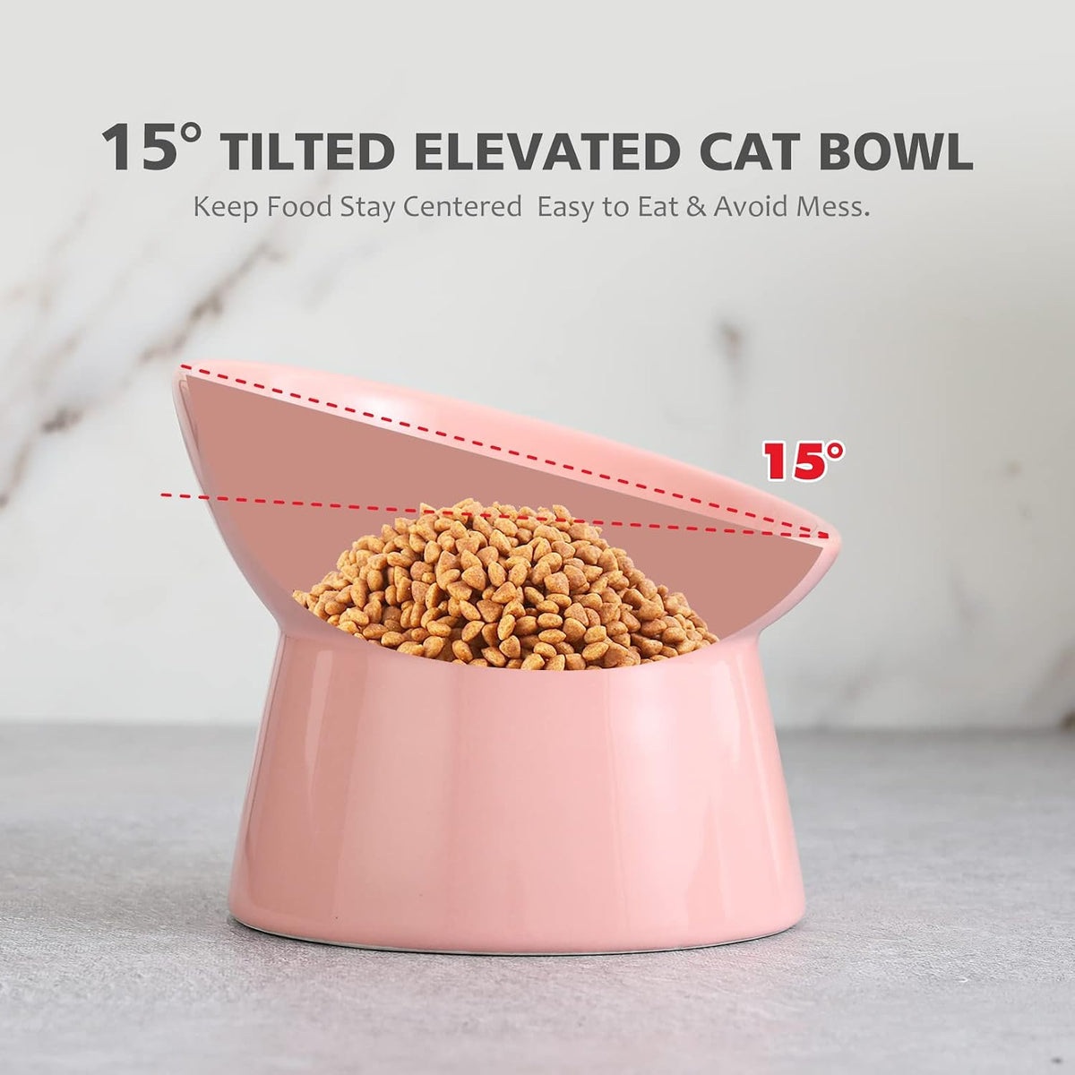 Elevated Cat Bowls, 15° Tilted Ceramic Cat Food Bowl - Pink / Large - image 4