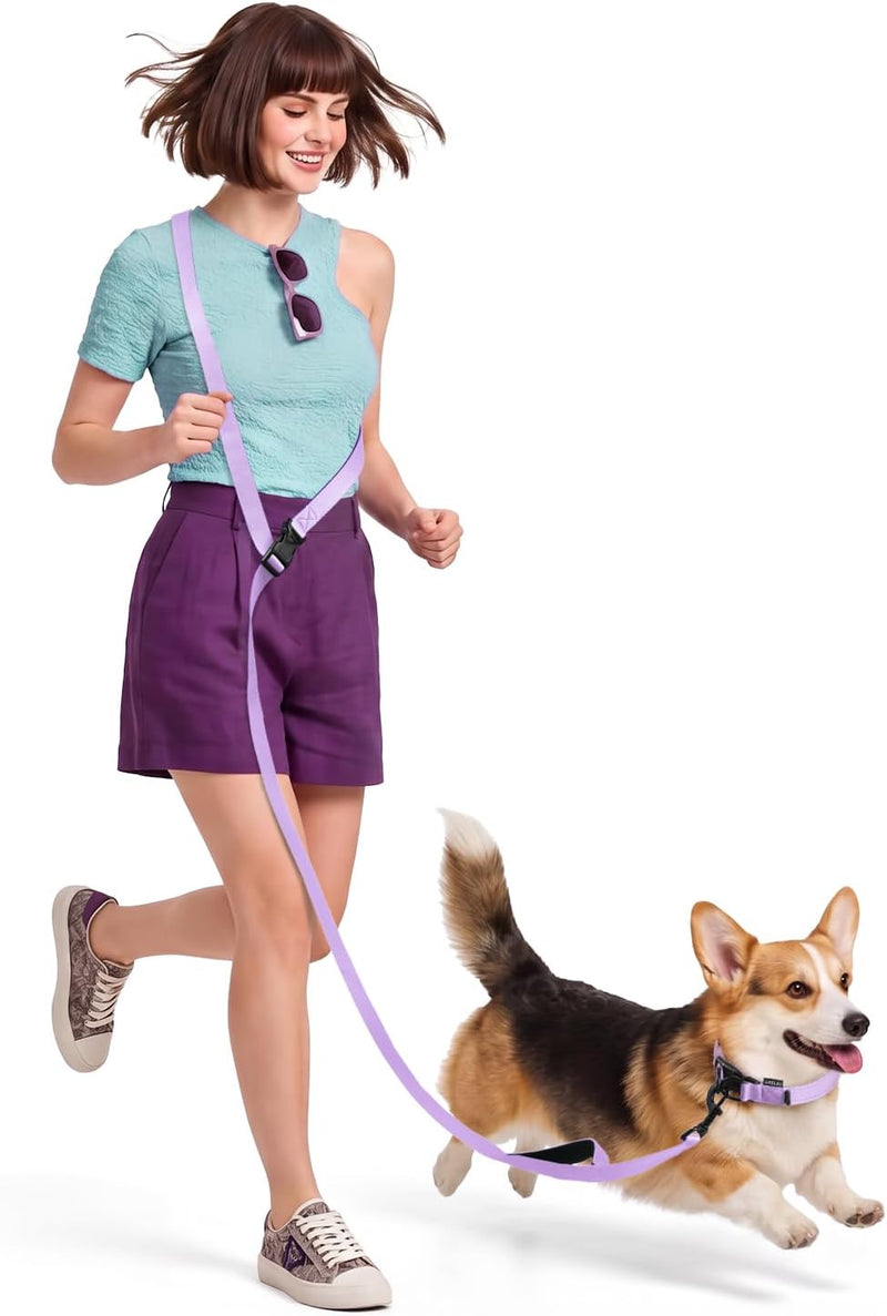 Hands Free Dog Leash, 5.9-8.2ft Multifunctional Crossbody Rope with Explosion-Proof Handle - 8.2 FT Purple