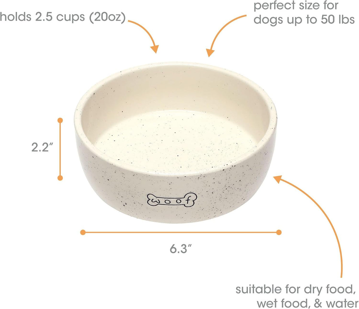 Pearhead Ceramic Dog Bowl, Woof Speckled Pet Food & Water Dish - Speckled Woof Bowl / Medium - image 4