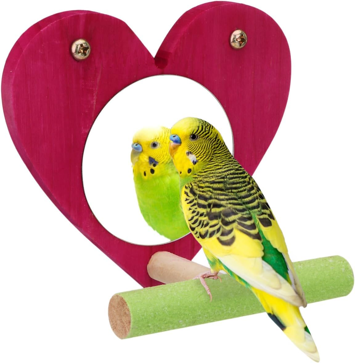 Hypeety Bird Mirror Toy with Perch Cage Standing Perch Wood Toy - Heart Shape