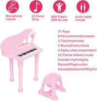 Losbenco kids piano keyboard toy with 31 keys, microphone and stool in pink - view 6