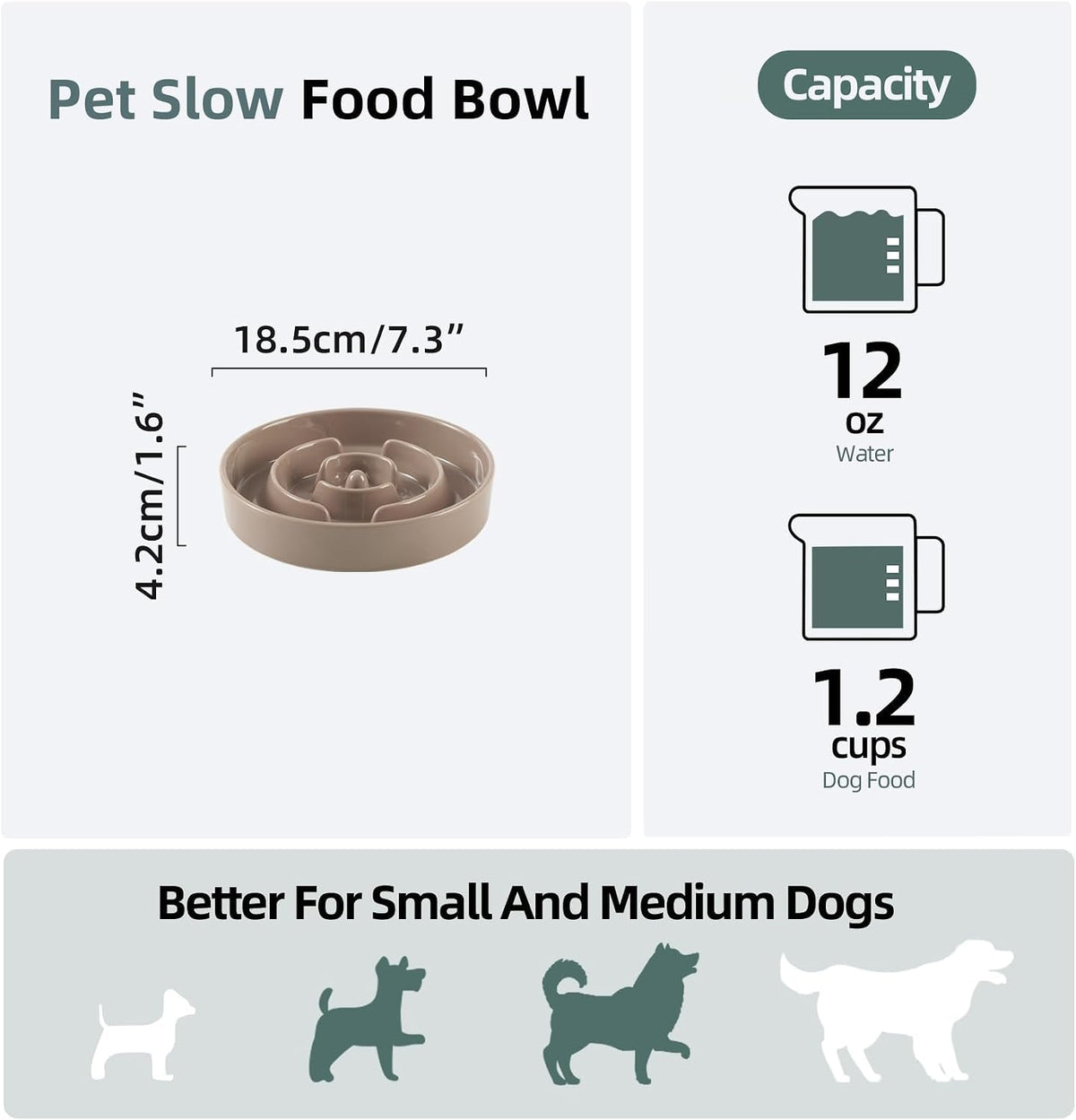 Ceramic Slow Feeder Dog Bowls - Brown Coffee / 7.3inch-A - image 2