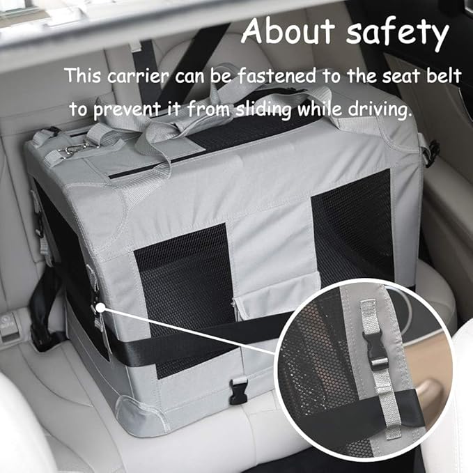 Extra Large Cat Carrier Soft Sided, Portable Small Dog Carrier for 2 Cats, 24"x16.5"x16" Car Travel Folding Comfortable Design, Khaki